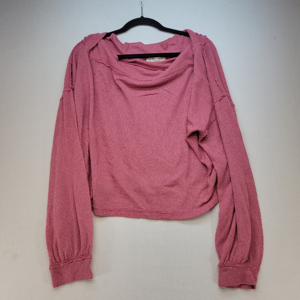 We The Free Top Womens Medium Pink Boho Raw Seam Long Sleeve Slouchy Knit